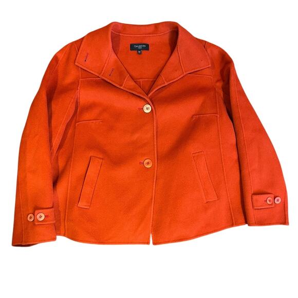 TALBOTS Orange Lightweight Pea Coat Collared Boiled Wool Jacket Women's Size 14W - Picture 1 of 5